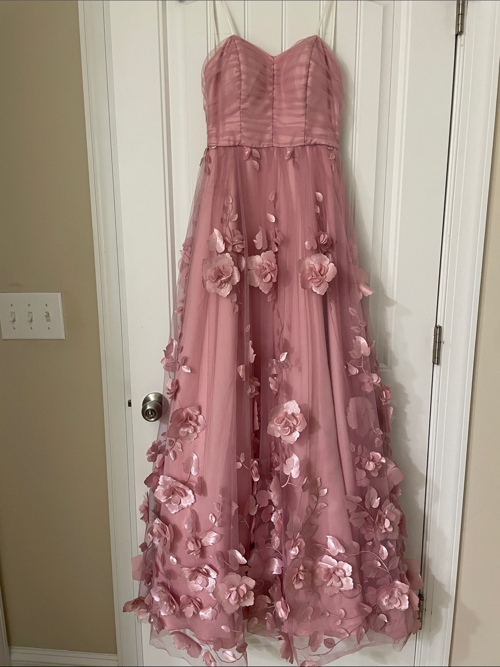 BCX Dusty Rose 3D Floral Tulle Prom Dress